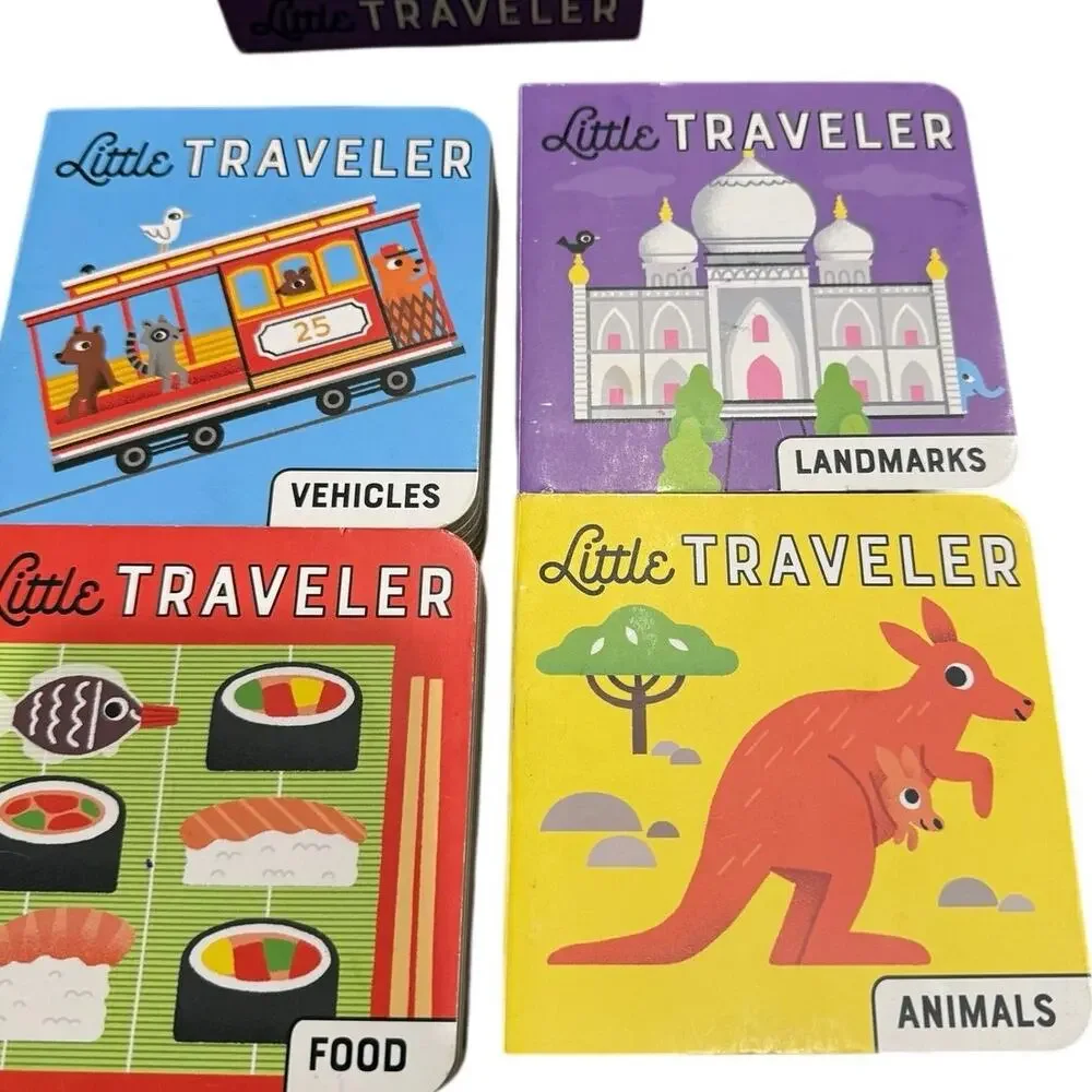Little Traveler Board Book Set 4 Mini Books Landmarks Food Animals VGUC
